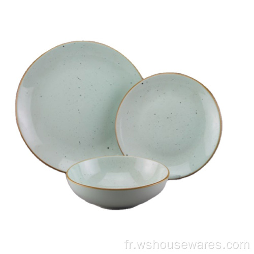 Vente en gros de vaisselle de vaisselle en porcelaine peinte verte